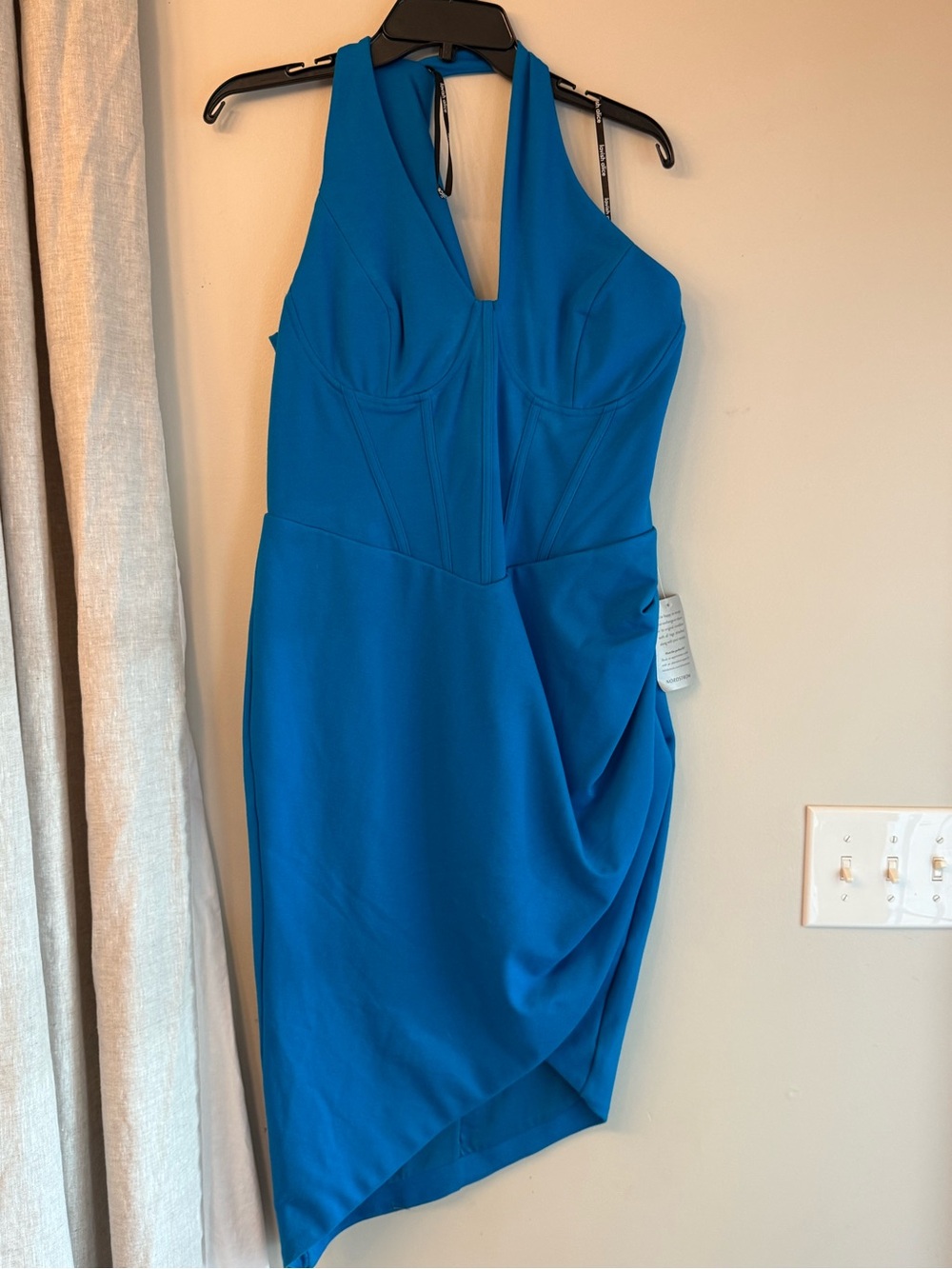 Lavish Alice Blue One-Shoulder Draped Sheath Dress